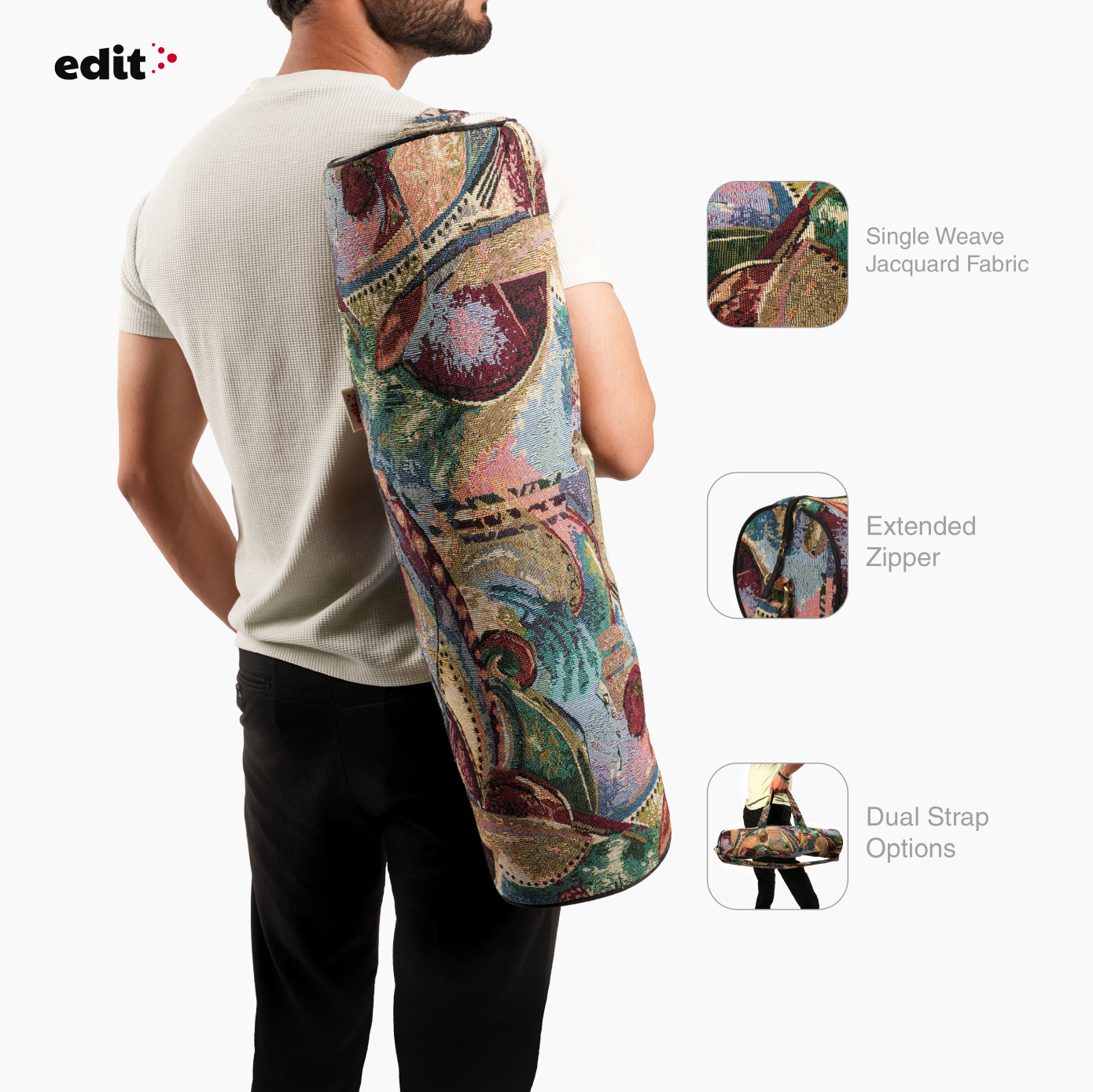 Taraga by Edit | Artisan Yoga Mat Bag | Premium Designer Carrier with Full-Length Zipper and Adjustable Comfort Strap | Elegant & Compact Carrier for Your Mat and Essentials